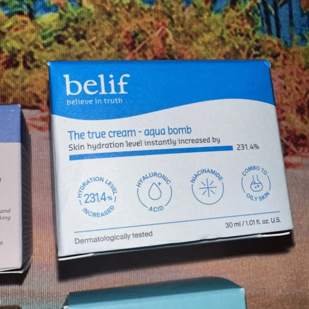 Belif Aqua Bomb Lot Of 7- True Cream, Lip Mask, 2x Eye Gel, Super Drops, etc